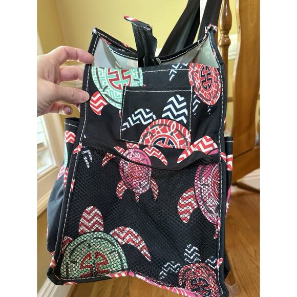 Turtle Tote Bag by N. Gil Large Black Water Resistant Top Zip, pockets Intial J - Picture 6 of 15